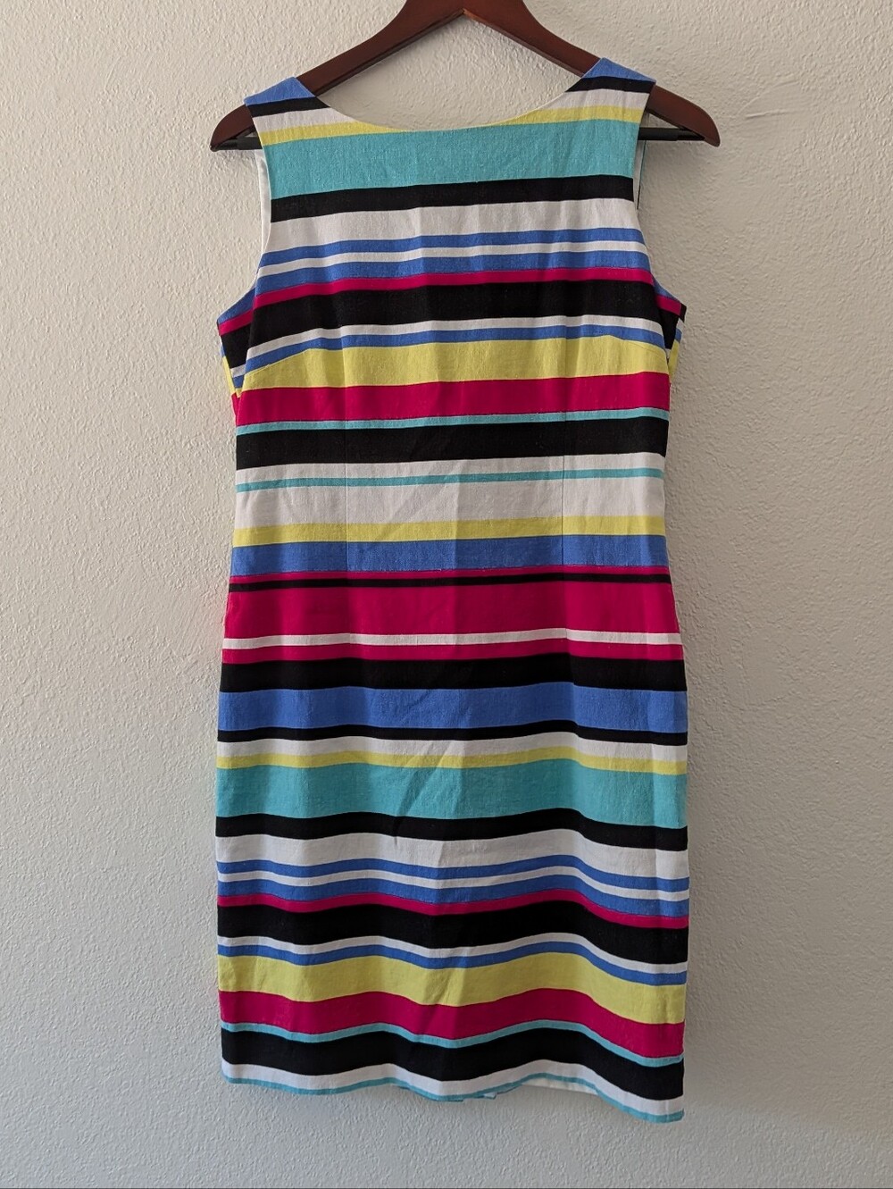 Tahari W/ Arthur S Levine Striped Linen Sheath Dress Sleeveless Boat Neck Size 6